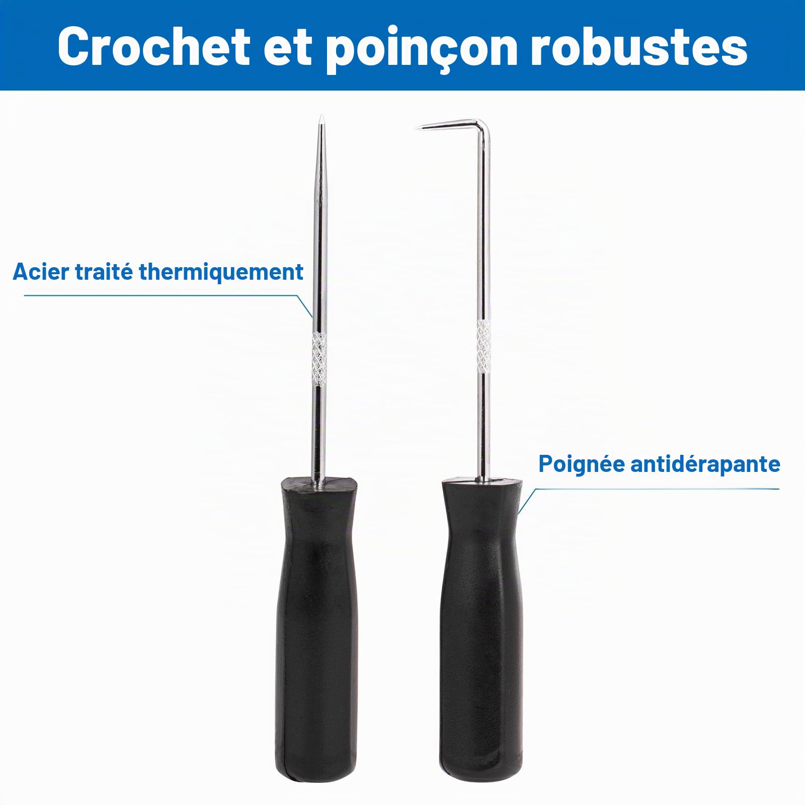 Toolwiz Lot de 10 pinces à circlips internes et externes pour anneau de retenue en C, outils automobiles droits courbés et robustes, avec crochet, médiator et étui de rangement