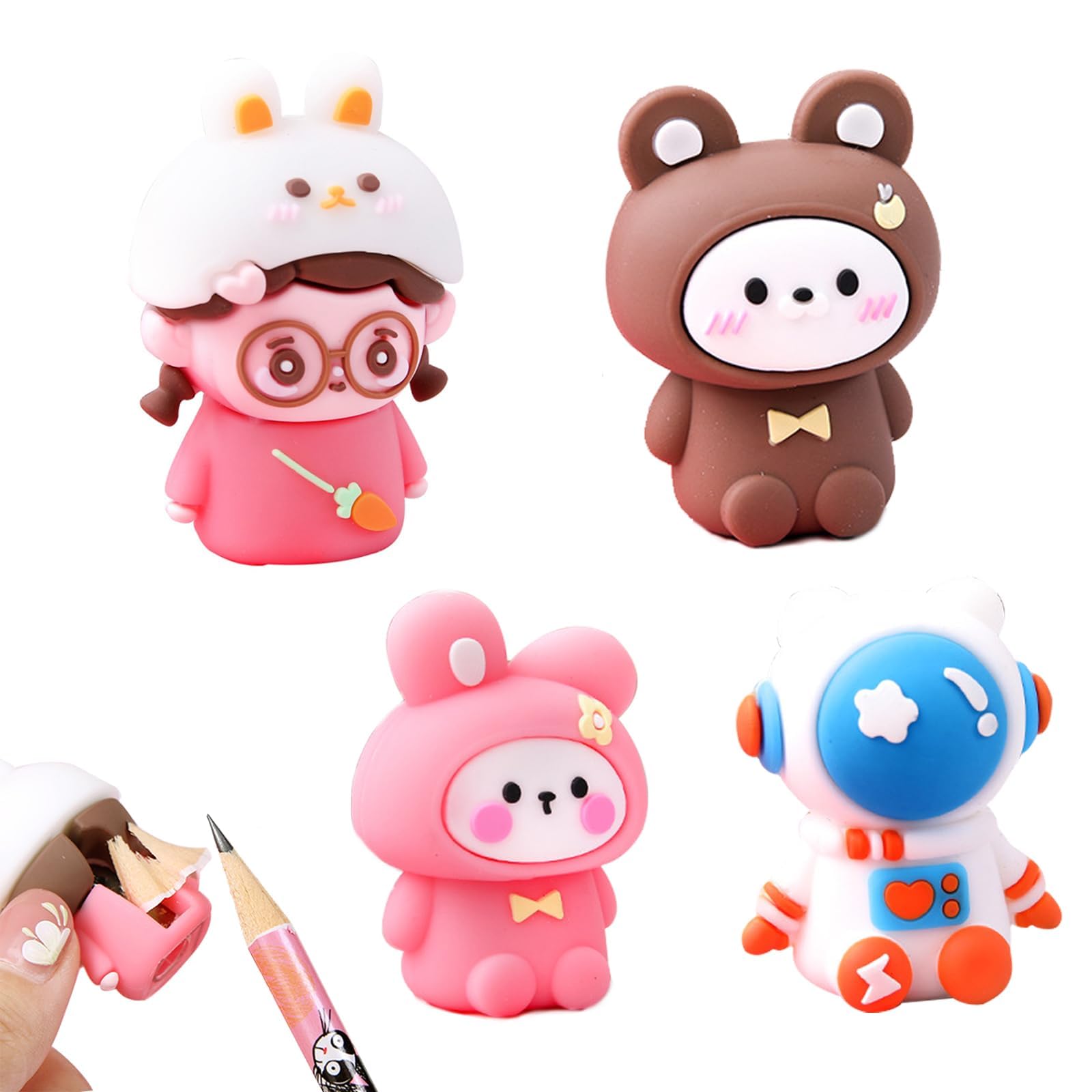 Edtech Pencil Sharpeners, 4 Pcs Cute Pencil Sharpener Manual for Kids/Children, Portable Adorable Pencil Sharpener for School Office Home Art Supply Back to School