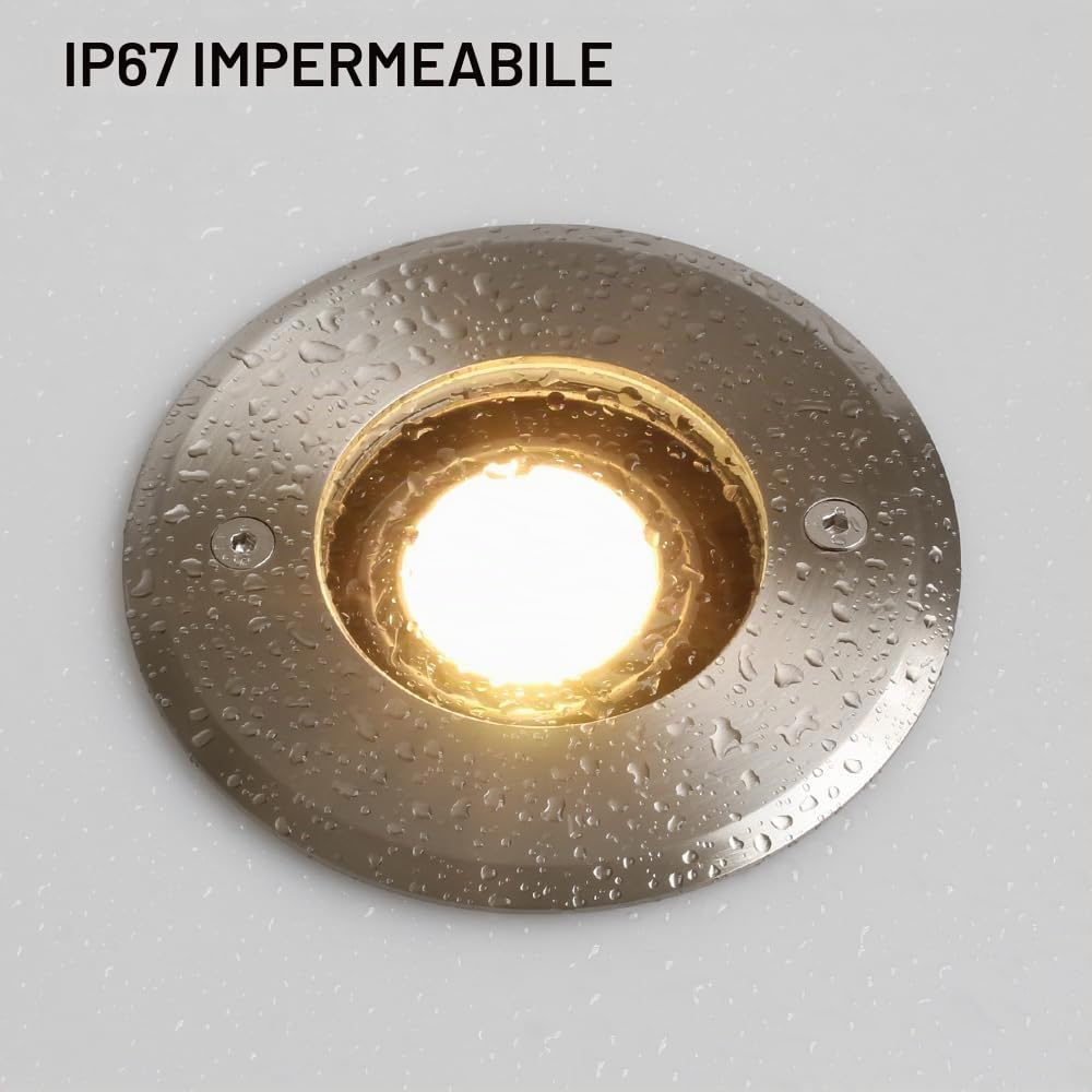 DAWALIGHT Faretto a Pavimento da Esterno Sostituibile 5W GU10 Faretto da Incasso Giardino IP67 Impermeabile Esterno Lampada da Terra per Giardino Sentieri Carrabile, Acciaio inossidabile