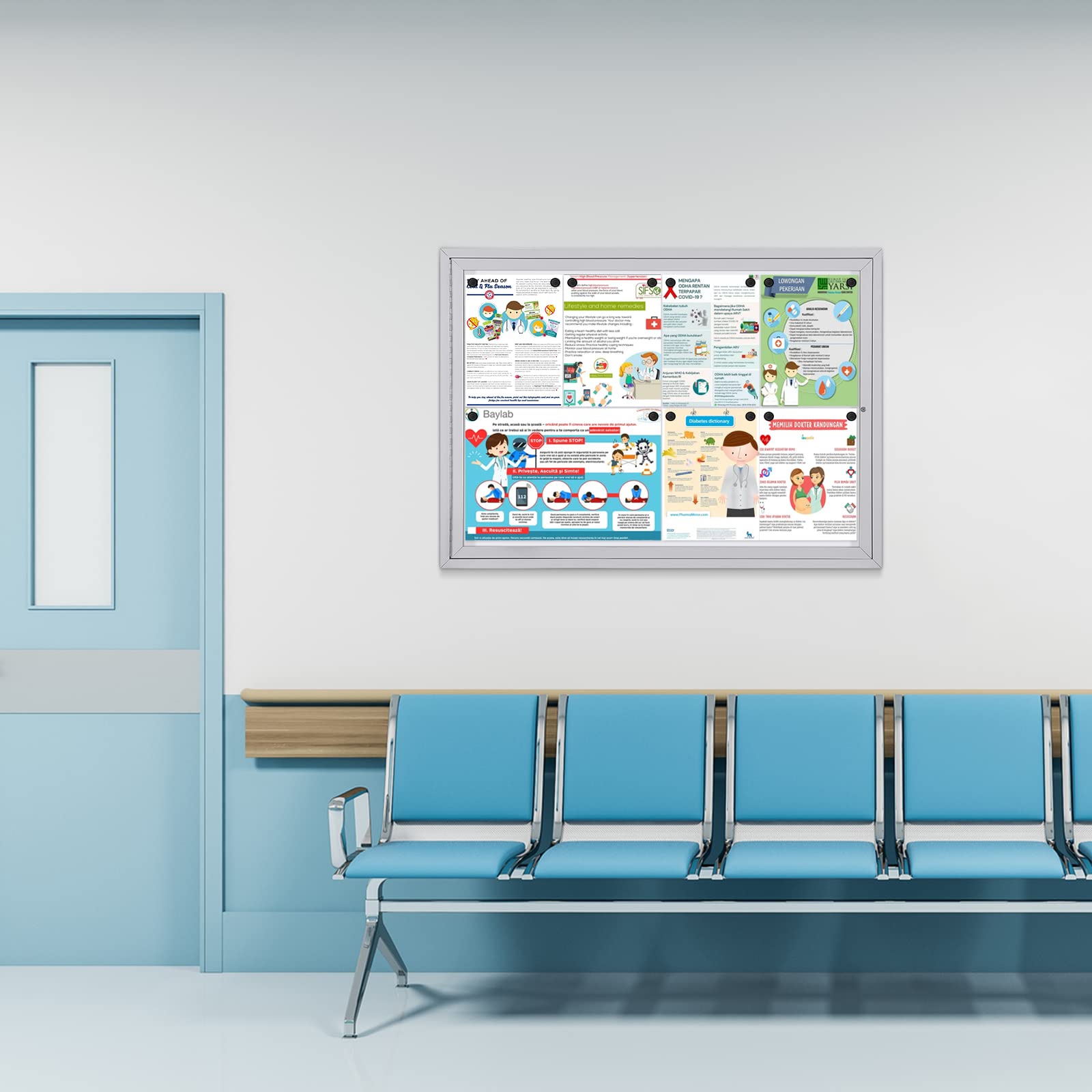 SWANCROWN Panneau affichage exterieur 8 x A4, Mural, Vitrine affichage A1 | Étanche, Magnétique, Verrouillable, Grand, à 2 clés 32 aimants, Dos du tableau blanc, Tableau affichage exterieur entreprises