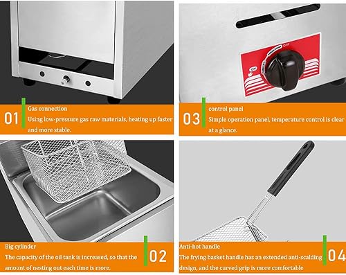 Miniatura 8 de SHENGSHIYU Freidora de gas profesional de restaurante comercial de 6 l12 l, encimera de mesa de acero inoxidable individual  doble cilindro Lpg,