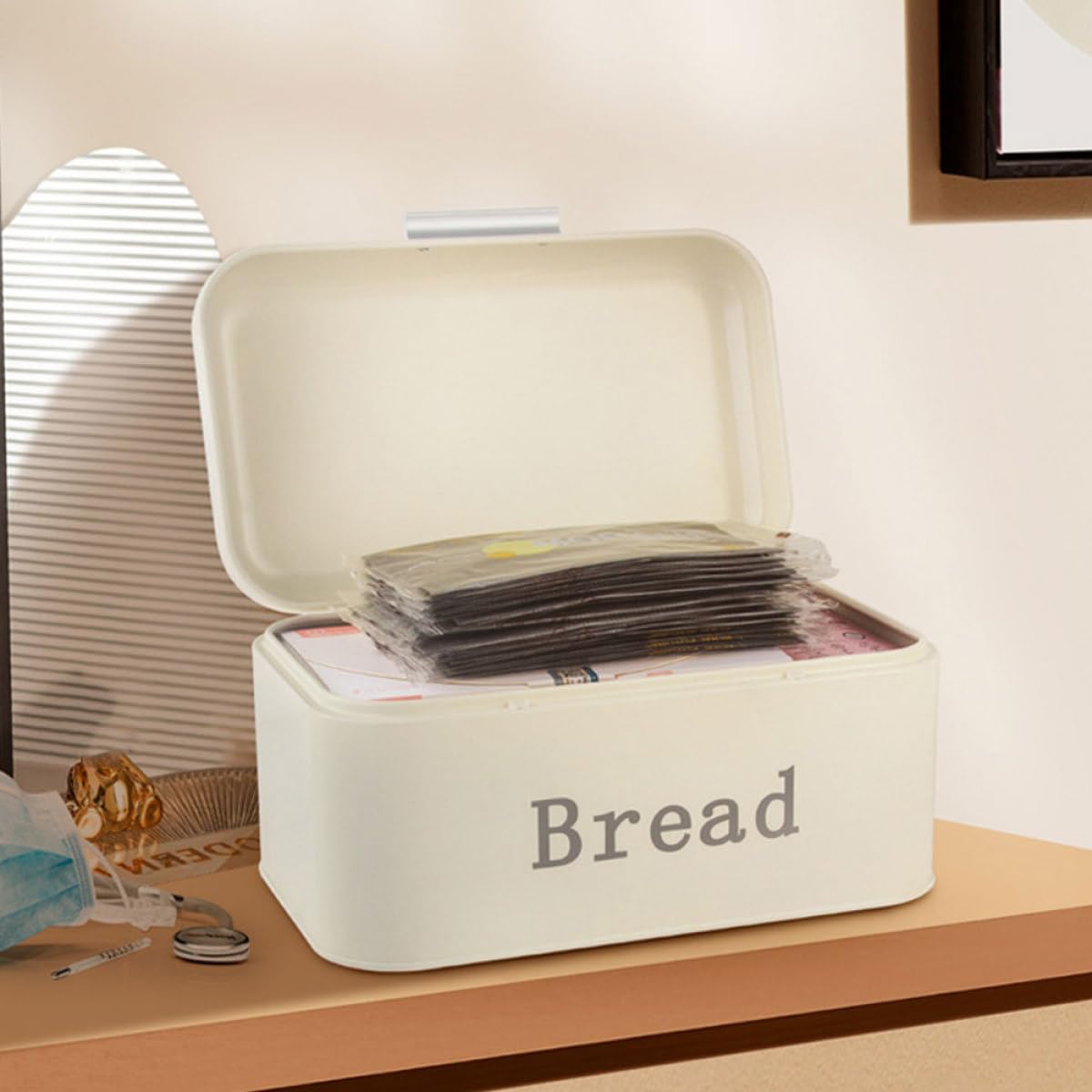 DOITOOL Scatola per Pane in Metallo Chiusura Ermetica e Coperchio Ribaltabile, Contenitore per Conservazione di Pane e Dolci da Forno Sul Piano di Lavoro