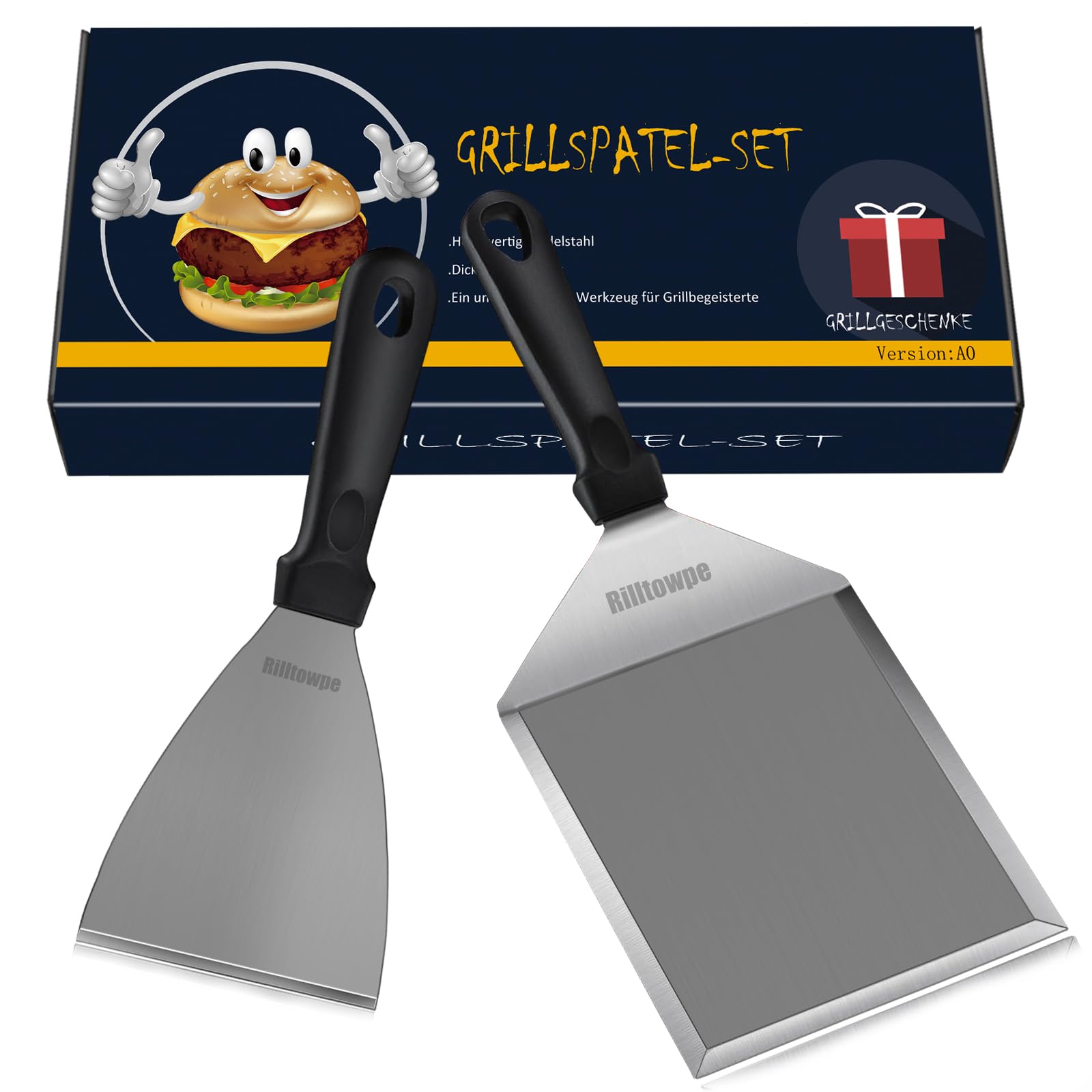 Szpatułka do grilla ze stali nierdzewnej do smash burgerów, wysokiej jakości szpatułka do grillowania, idealne akcesoria do grilla, szpatułka plancha, prezent dla mężczyzn.
