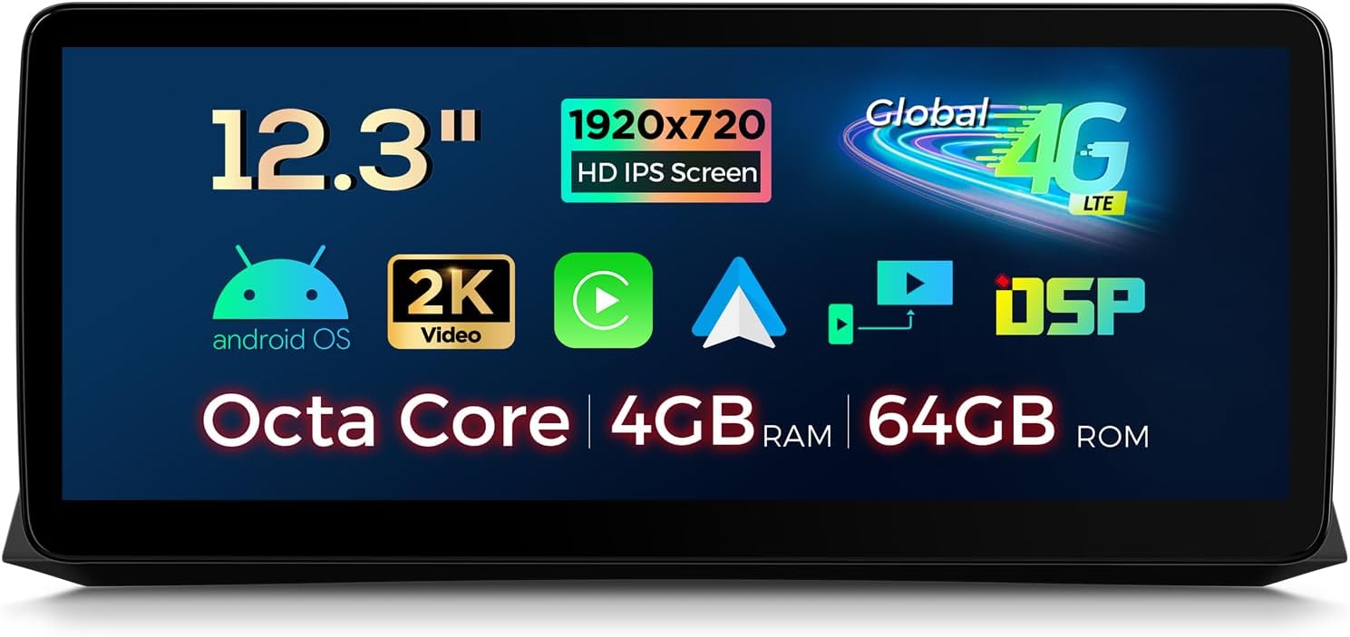 XTRONS 12.3 Inch Android 14 Car Stereo for BMW E60 E61 2005-2008 CCC System, IPS Touch Screen 4+64GB Global 4G Car Radio GPS Navigation Support Wireless Car Play Android Auto