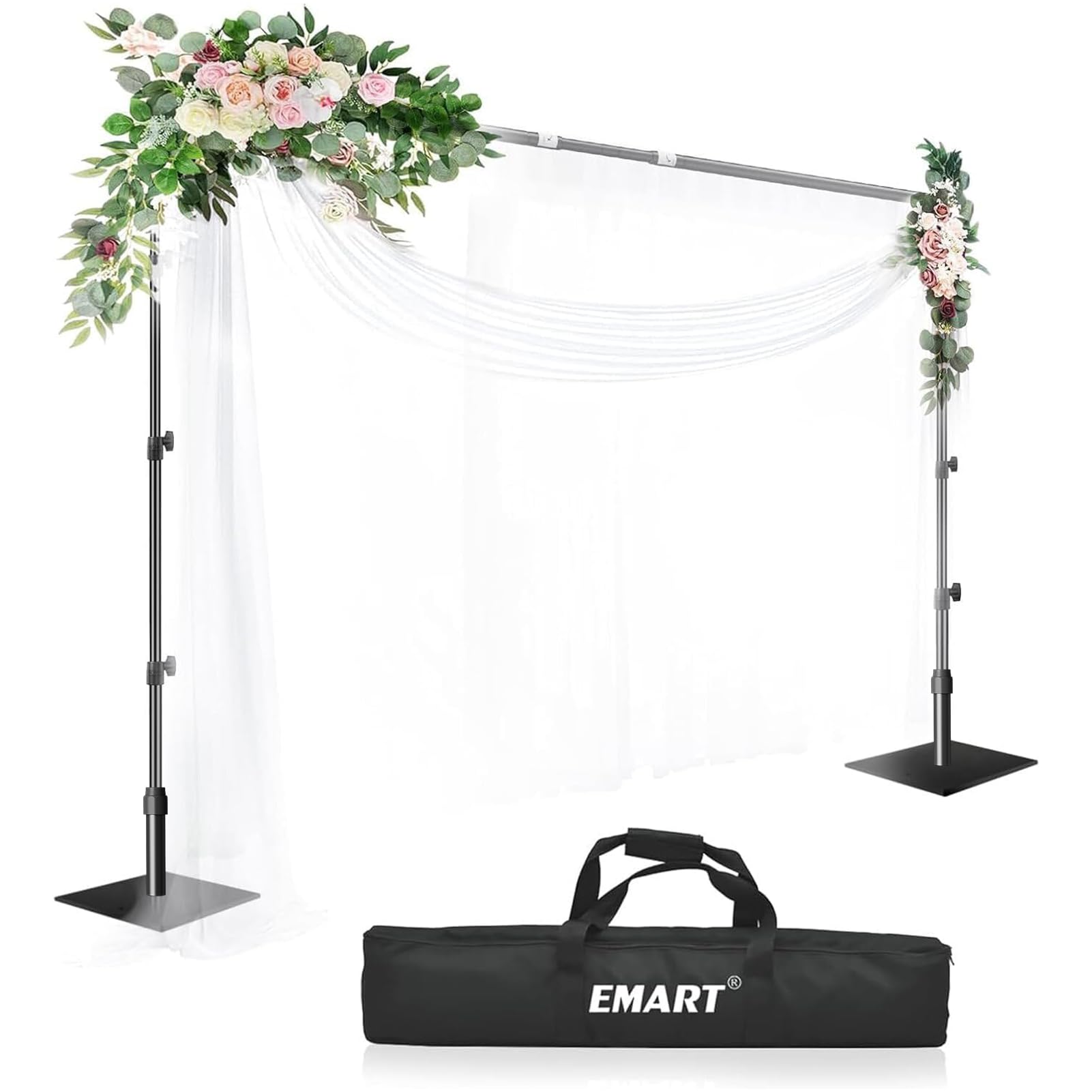 EMART Supporto per Fotografie Fondali Pesanti, 2,6x3 m Sistema Supporti per Sfondi Regolabile con Base in Acciaio Fotografia per Fotografici per Feste, Compleanni - Nero