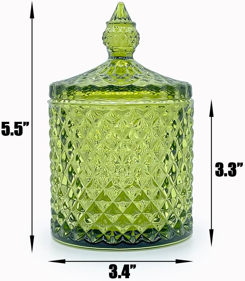 10 oz Olive Green Glass Candy Dish with Lid-Decorative Display Jar for Q-Tip Holder,Cotton Swab Storage,Bathroom Vanity Organizer,Home Office Decor - Image 3