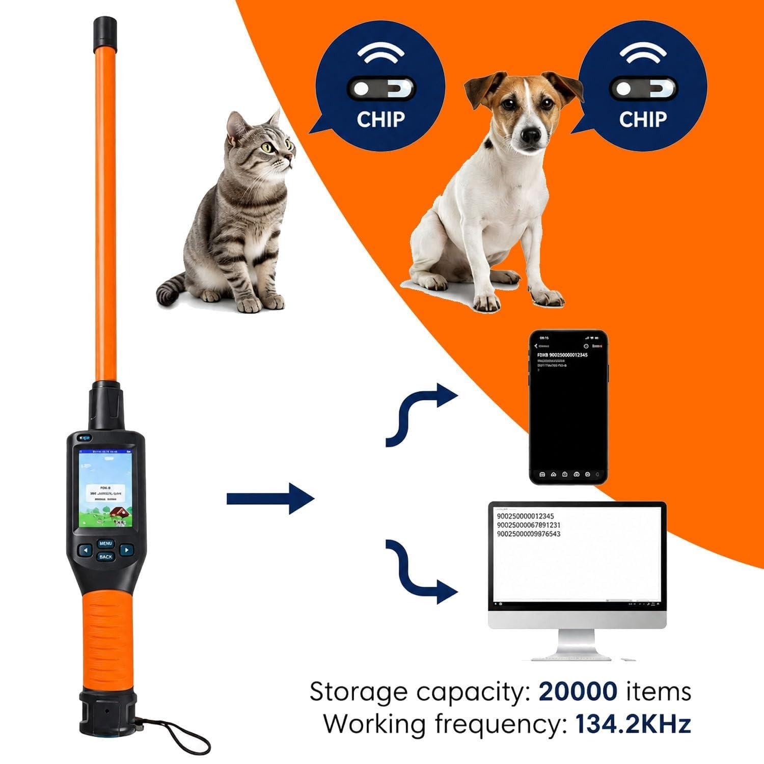 Lettore Chip Animali Portatile, Scanner Tag Auricolari 125 kHz