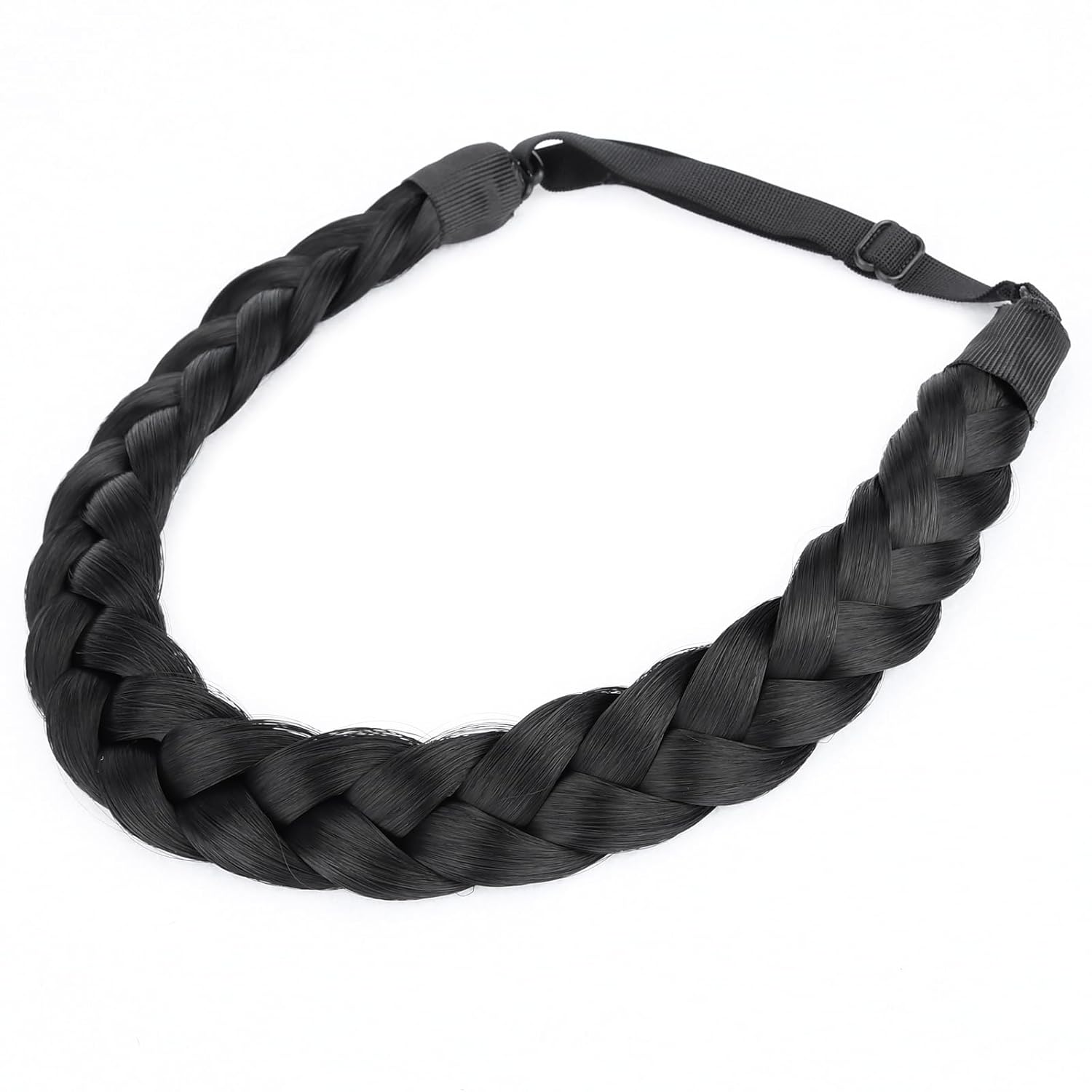 2 Strands Synthetic Hair Braided Headband Classic Chunky Plaited Braids Elastic Stretch Hairpiece for Women Girl (Natural Black)
