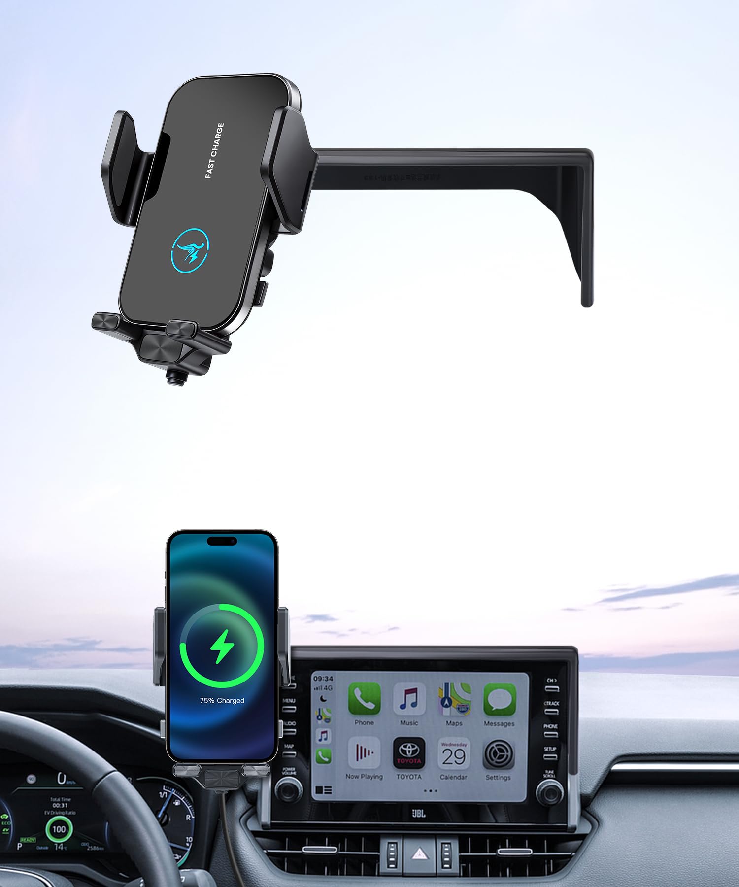 Bezprzewodowa szybka ładowarka 15 W do Toyota RAV4/Hybrid 2019-2025, akcesoria, ekran 7/20.3 cm, stały klips, akcesoria samochodowe, uchwyt nawigacyjny, dekoracja wnętrz, uchwyt na telefon