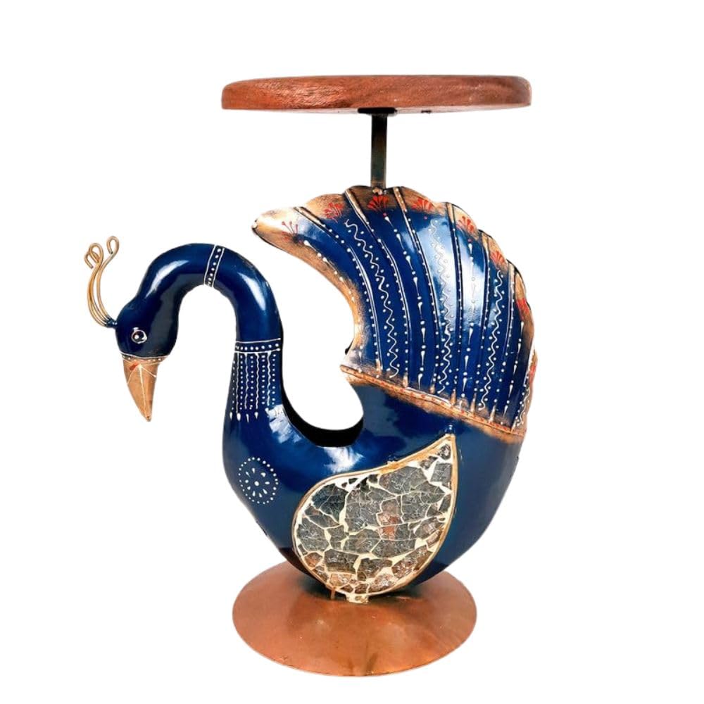 Apka Mart The Online Shop Side Table | Wooden End Table | Coffee Table - Peacock Design - for Living Room, Home Decor, Corner Decor & Gifts (Blue Colour)-picture-10