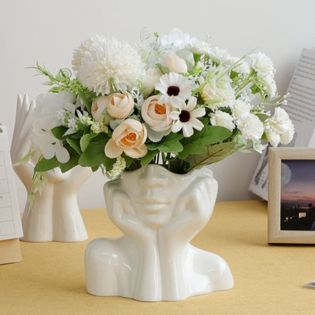 花束彫刻の白いオーナメント　樹脂製　柱　オーナメント Amazon.co.jp: メデューサの頭の彫刻、白いレリーフセラミック花瓶の
