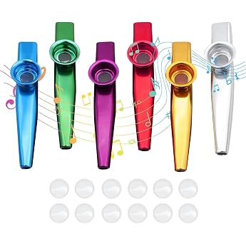 6 Piece Kazoo Metal Set - Musical Instrument Made of Aluminium in Metallic Colours - Ideal Accompaniment Instrument for Guitar & Ukulele - Party Gift & Guest Gift for Adults & Beginners