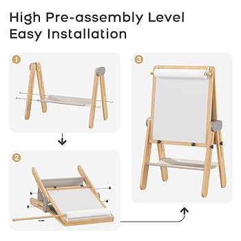 BanaSuper 3 In 1 Folding Kids Art Easel - Double-Sided Foldable Wooden Art Easel With Magnetic