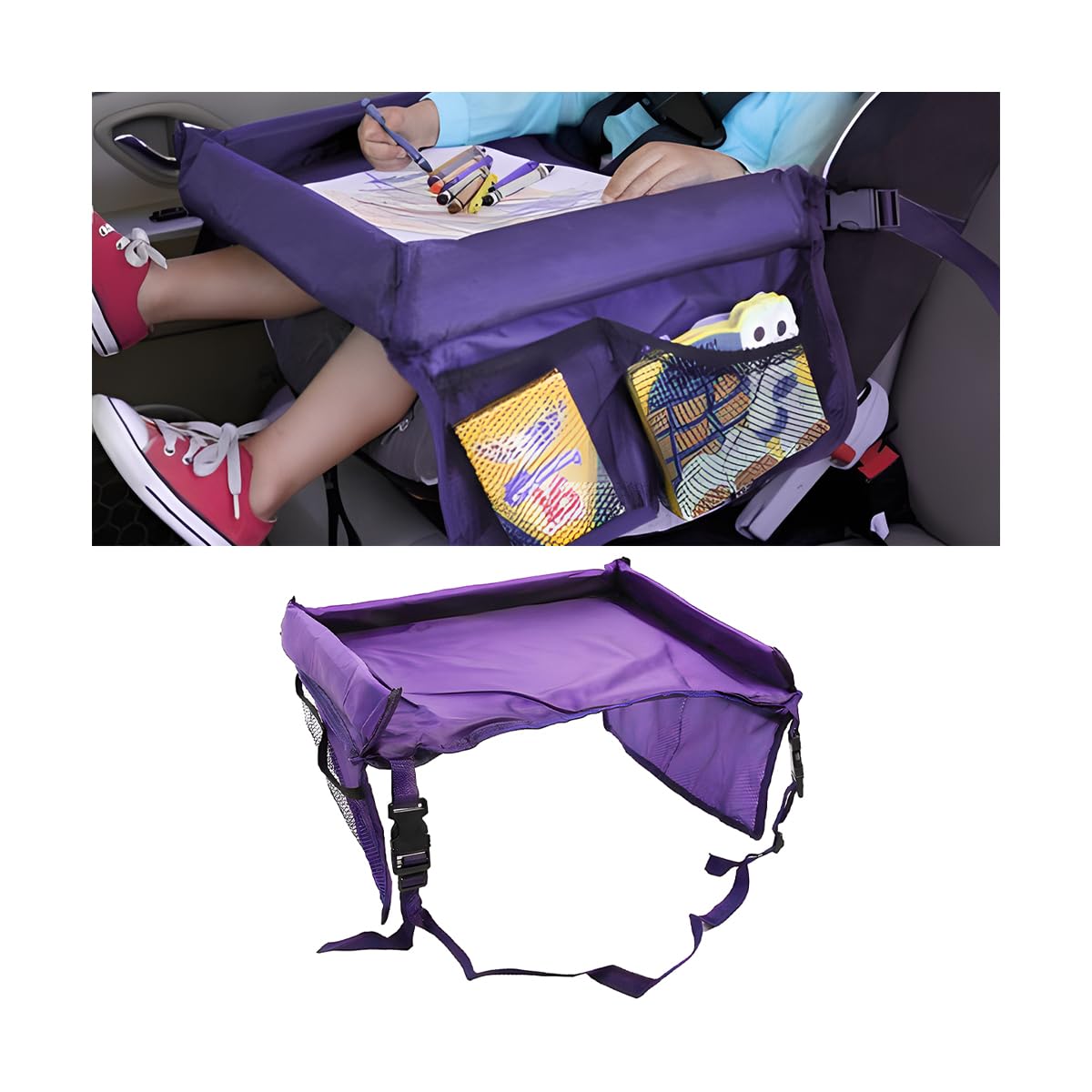 CGEAMDY Bureau Lap Pour Siège Voiture, Plateau Siège Voitures Pour Enfants, Plateau De Voyage Enfant Voitures Avec Grande Espace Sac Rangement Accessoires Voiture De Voyage Polyvalent(Pourpre)