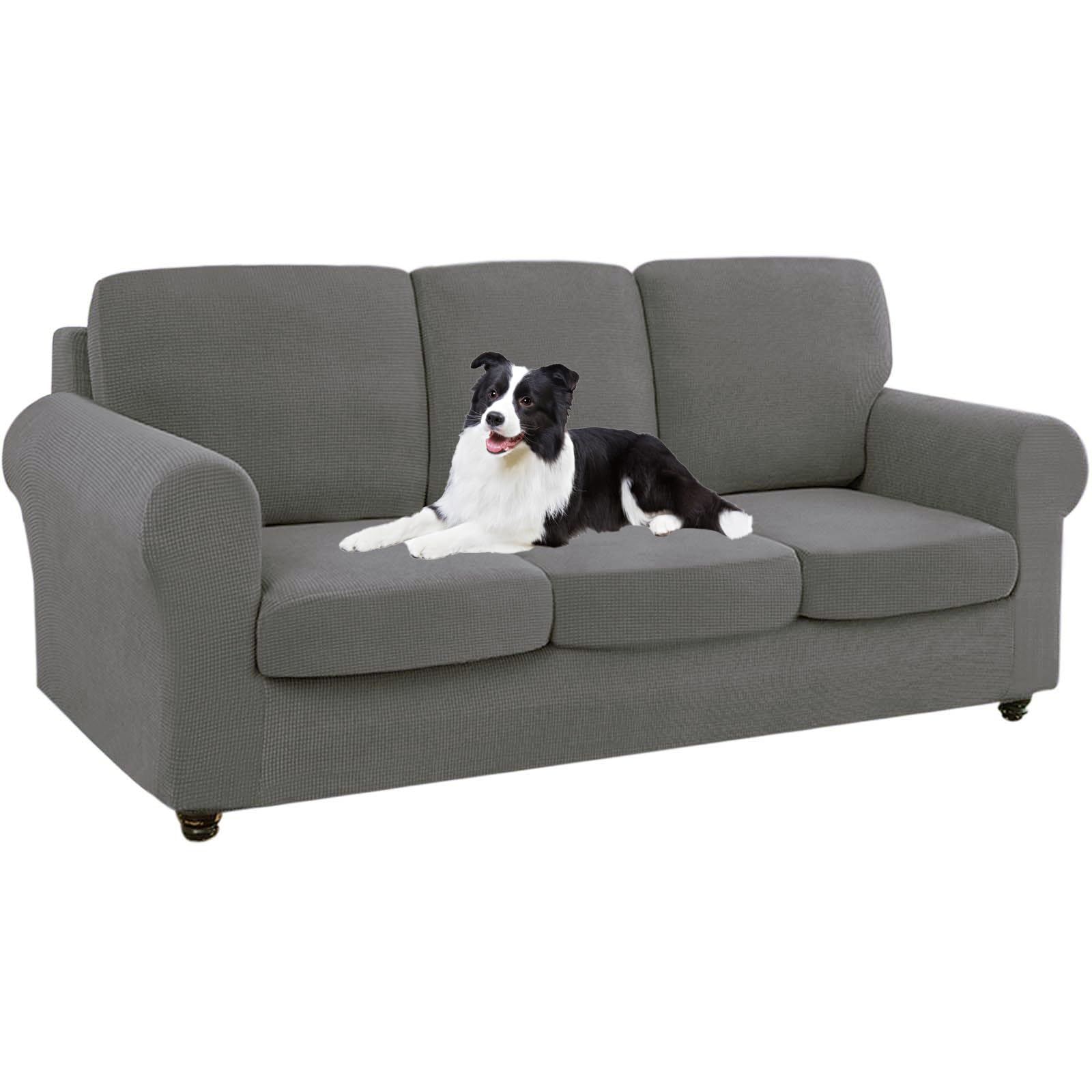 SYLC Ektorp Sofa Cover with Seat Cushions Covers and Backrests Covers Sofa Covers Stylish Stretch Jacquard Couch Slipcover Protector (Mid-grey,LSofa+3 L Seats+3 L Backs)