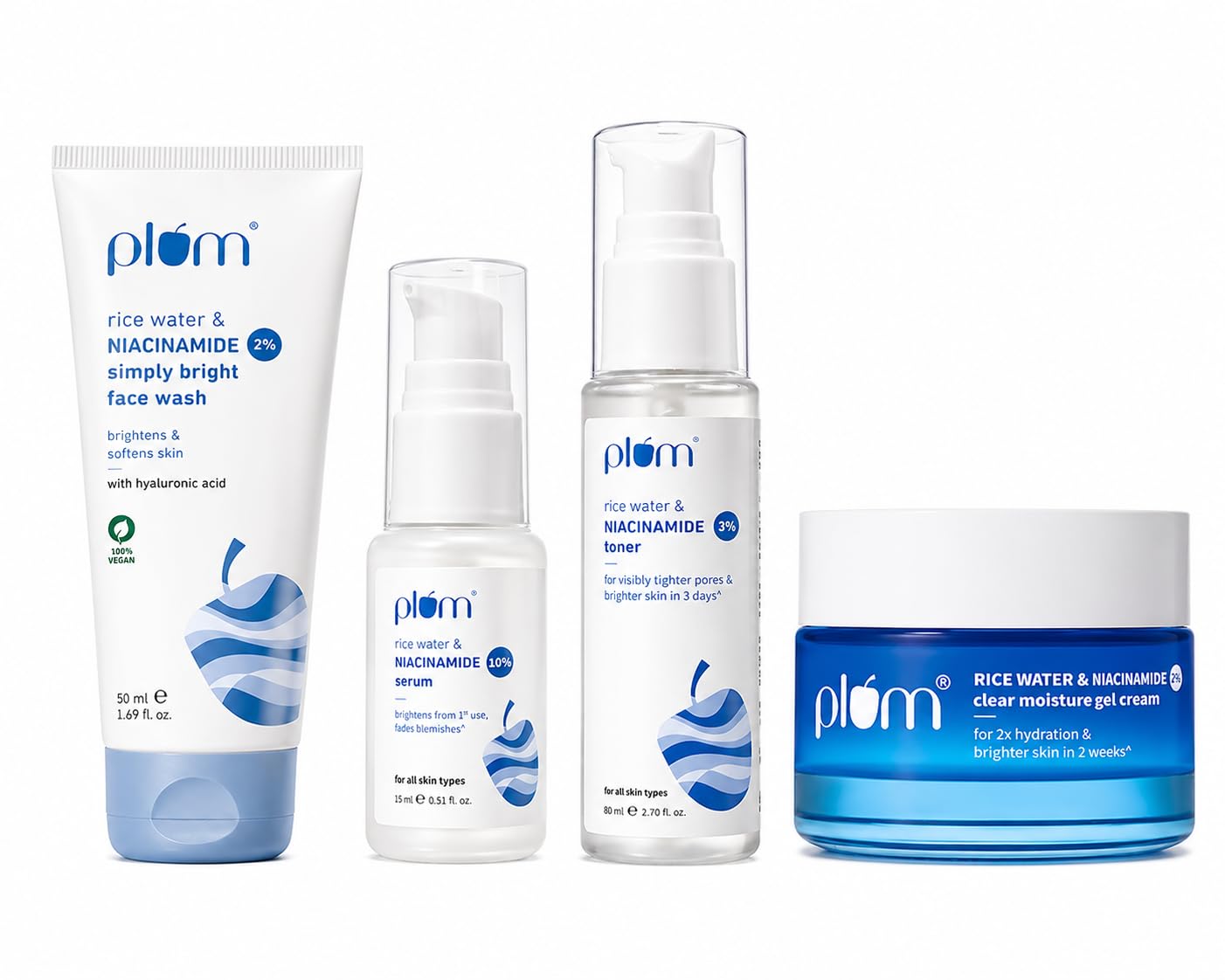 Plum Niacinamide 4-Step Skincare Combo | Face Wash 50g + Toner 80ml + Serum 15ml + Gel Cream 25g | Rice Water Routine | Brightening, Oil Control & Blemish Care | All Skin Types-image-34