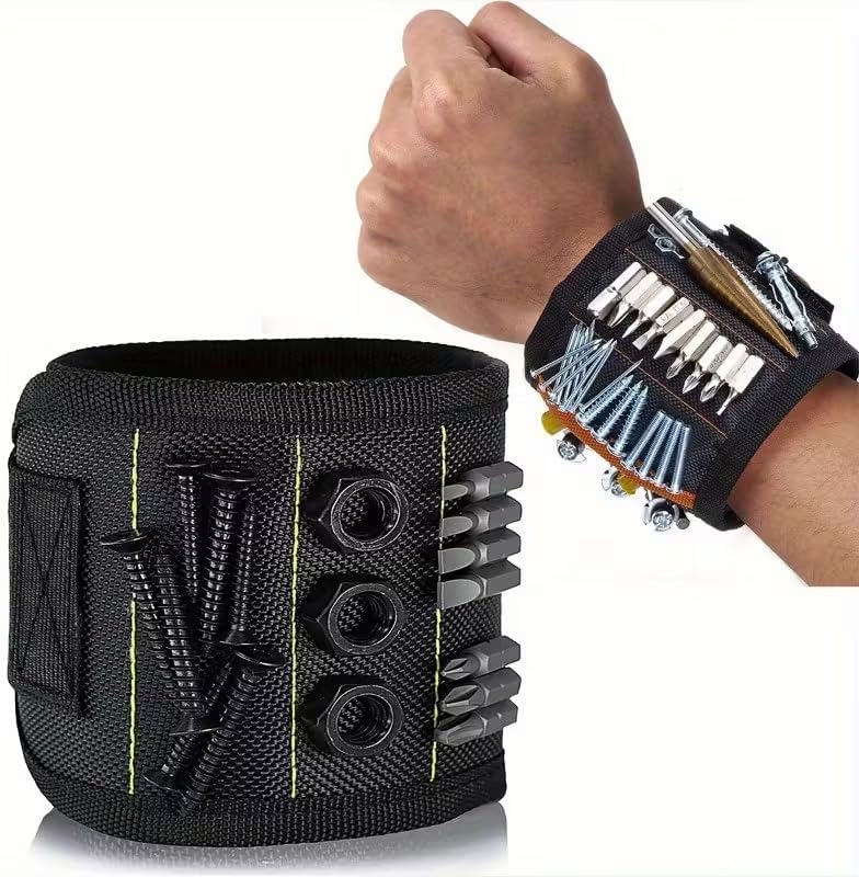Magnetic Tool Wrist Guard, Magnetic Wristband - Suitable for Screws, Nails, and Drills, Suitable for dad DIY Tool Holder, 1pcBlack