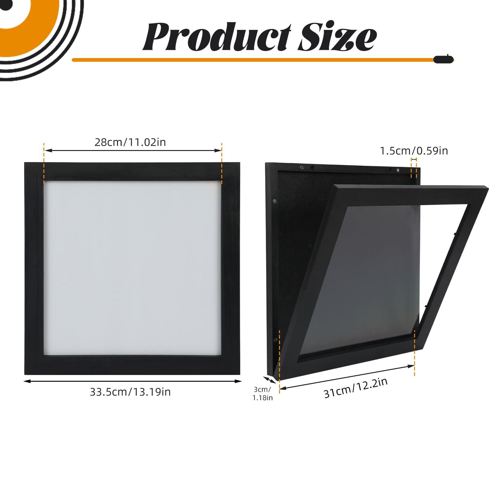 Cornici per dischi in vinile da parete, Cornice per dischi con protezione UV e antigraffio, Cornice per vinile e copertine LP, Cornice per album per copertine LP da 30,5 x 30,5 cm Nero (3