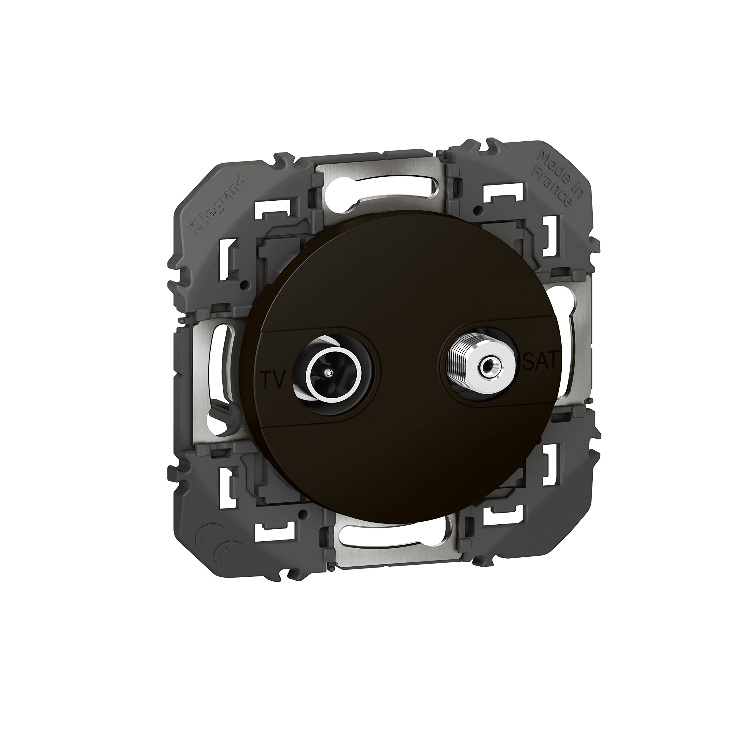 Prise TV-SAT Legrand dooxie noire blindée pour supprimer les parasites TV