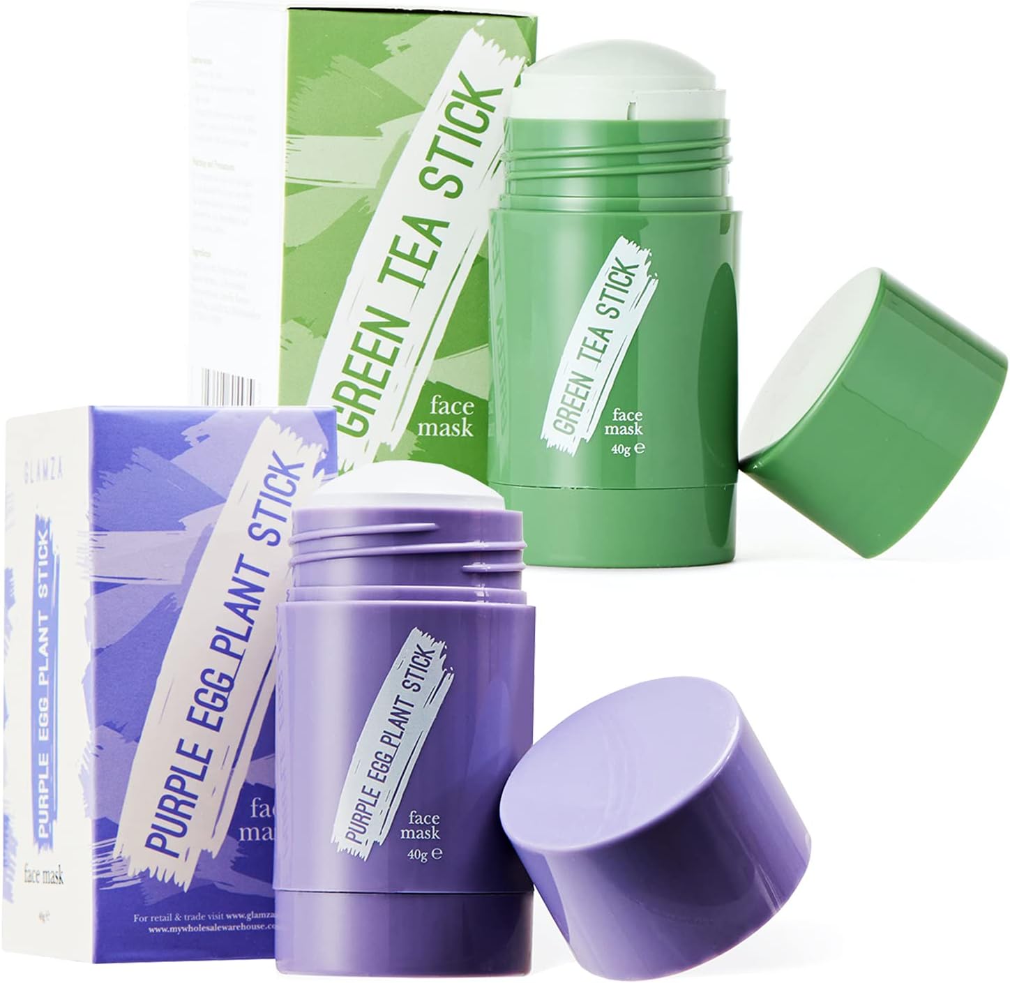 Green Tea Face Mask & Egg Plant Face Mask GLAMZA® Purifying Green Mask Stick & Eggplant Mask Stick for Deep Cleansing Blackhead Control