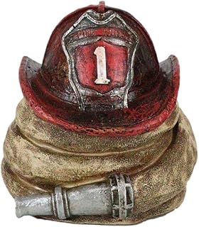 Ebros Gift Rustic Fire Fighter Station 1 Fireman Hat with Coiled Hose Money Coin Savings Piggy Bank Decorative Figurine Desk Office Accent