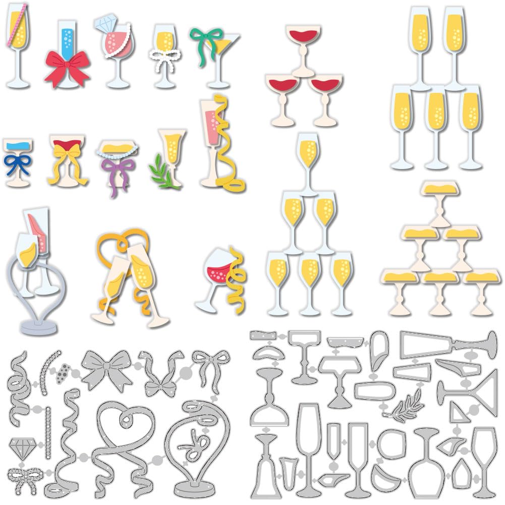 DELORIGIN Champagne Glasses Metal Cutting Dies Card Making Die Stencil Carbon Steel Die Cuts Kit Mould Card Embossing Template Dies for DIY Scrapbook Paper Craft Photo Album Decoration