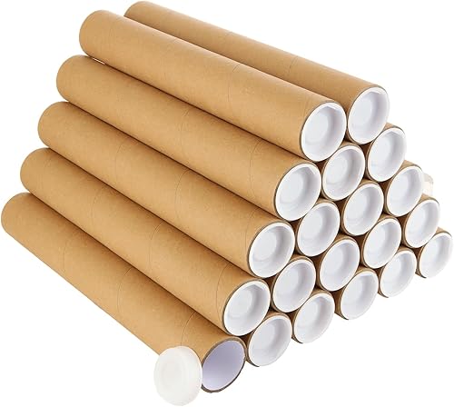 20 tubos de cartón, tubos postales, tubos postales de color marrón, resistentes de 11.811 x 1.575 in, con tapas de extremo de plástico para proteger