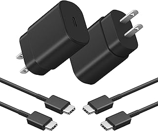 Type C Charger 2-Pack, 25W Super Fast Charger Type C Charging Block for Samsung Galaxy S23/S22/S22 Ultra/S21/S21+/S20/S20+/S10E/Note 20 Ultra/Note 10/Z Fold 3 with 6FT C to C Android Charger Cable