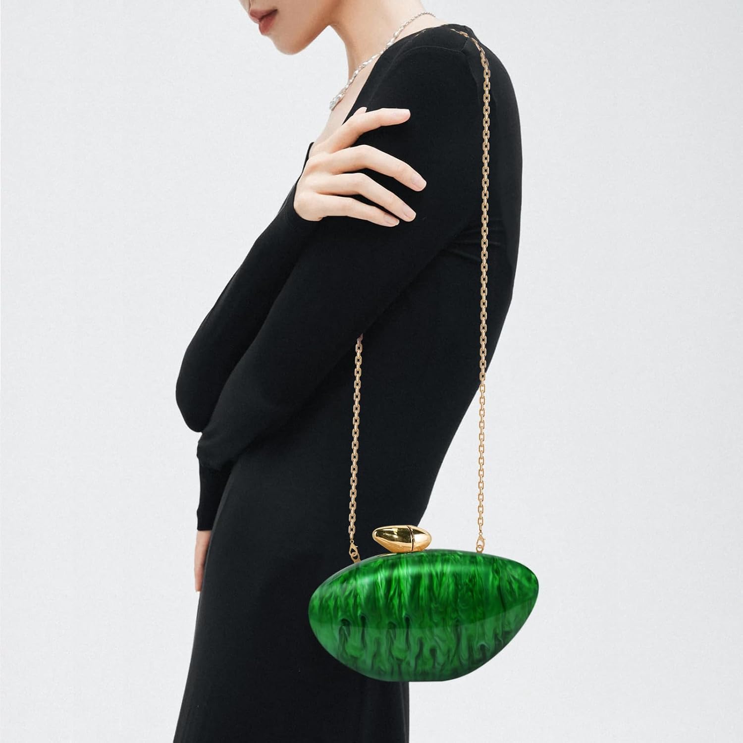 Acrylic Shell Clutch Purse for Women, Marble Evening Bag with Magnetic Closure for Wedding Party - Image 4