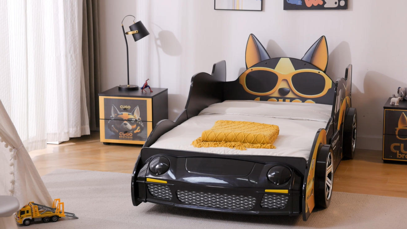 Amazon.com: LKTART Twin Size Car Bed for Kids, Cartoon Dog Race