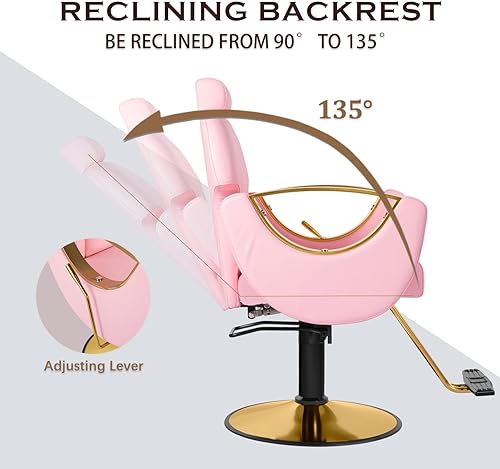 Miniatura 4 de Halamine Silla de peluquería reclinable, silla de salón rosa para estilista, silla de peluquería resistente, silla de peluquería trenzada, altura