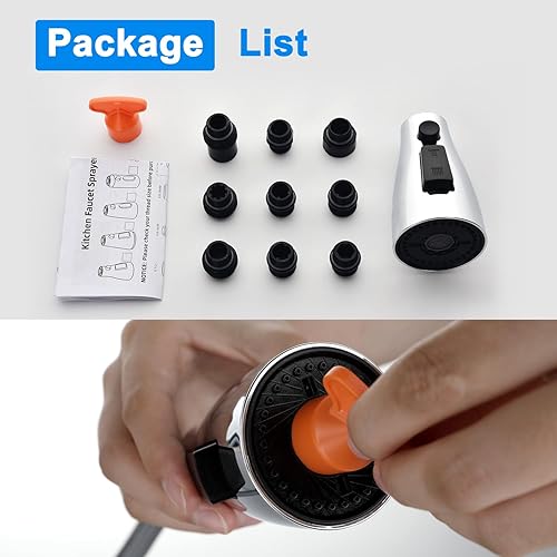 Miniatura 5 de Cabezal de repuesto para grifo de cocina, 3 funciones (corrientepulverizaciónhoja de agua) Boquilla rociadora con válvula de retención, 1.8 GPM, 9