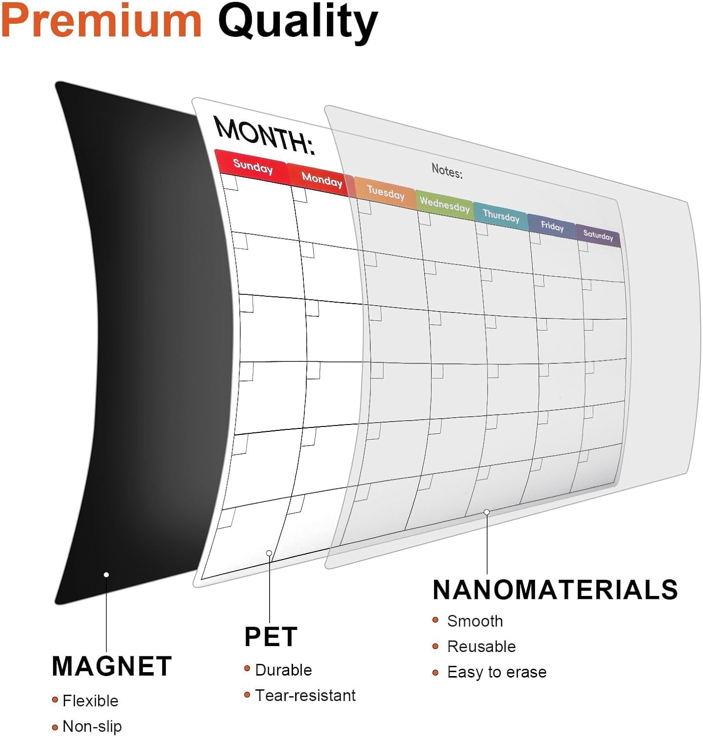 3 Pack， Magnetic Dry Erase Calendar for Refrigerator - Monthly, Weekly, Daily Magnet Fridge Whiteboard Planner for Chore Chart, Menu, to Do List, 14"X11", w/ 6 Markers, Style 3 thumbnail