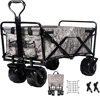 Collapsible Heavy Duty Beach Wagon Cart Outdoor Folding Utility Camping Garden Beach Cart with Universal Wheels Adjustable Handle Shopping (Snow Camouflage)