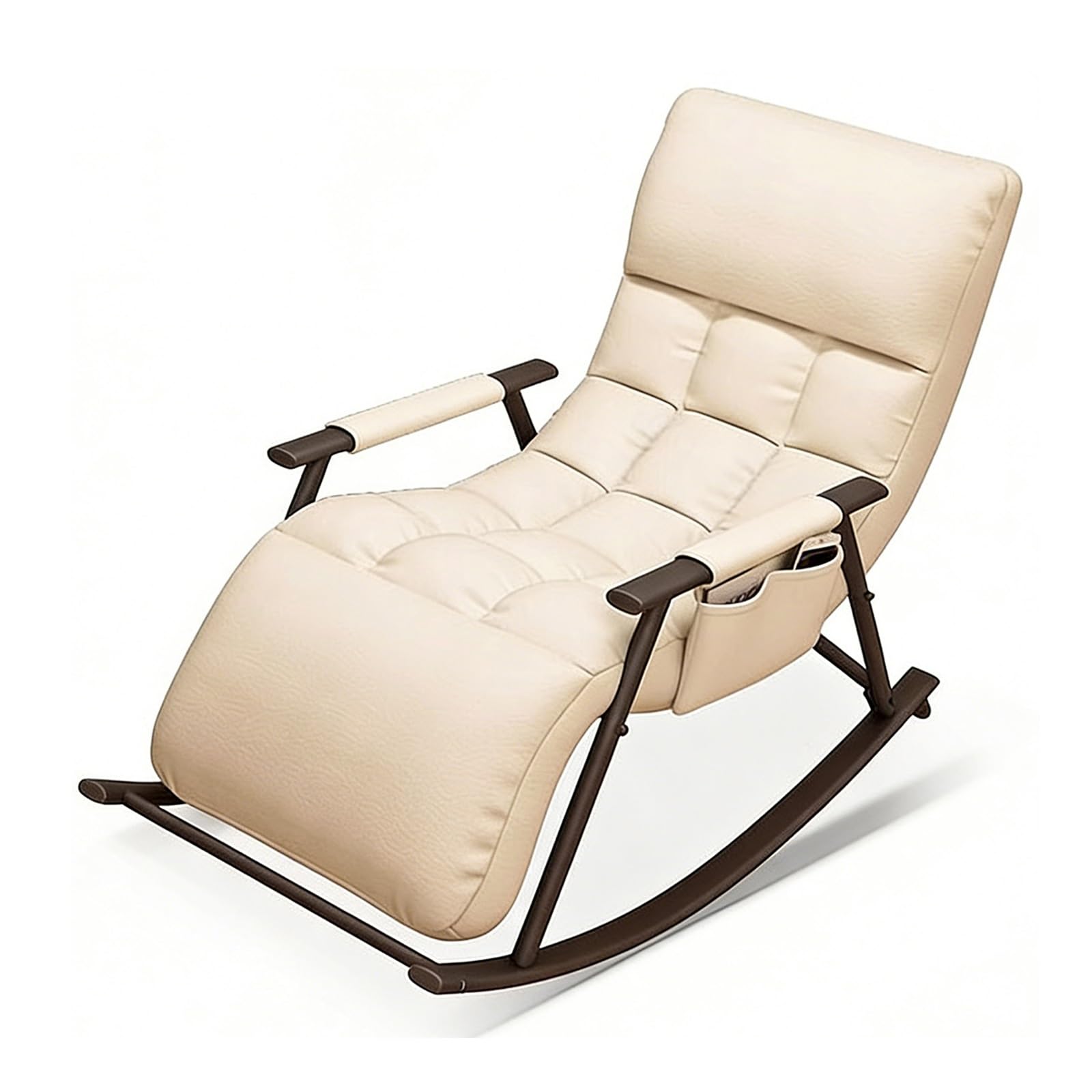 GTHTUHFD Rocking Chair With Adjustable High Backrest And Footrest, Comfortable Upholstered Rocker With Side Pockets, Leisure Recliner For Living Room, Bedroom, Balcony,Beige-Black frame
