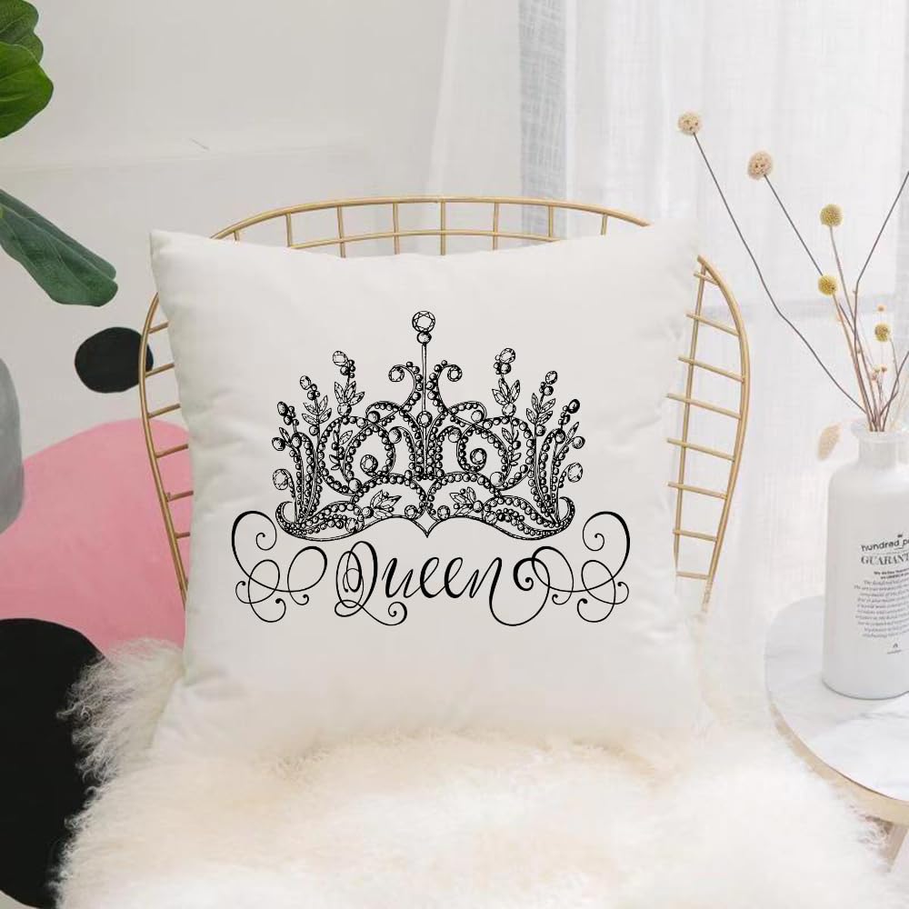 HYOSXW Cushion Cover,Throw Pillow Case Home Decorative for Living Room Bedroom Sofa Chair 16X16 Inch,Queen, Hand Drawn Crown With Queen Lettering Anti Baroque Style,Pillowcase 40X40cm