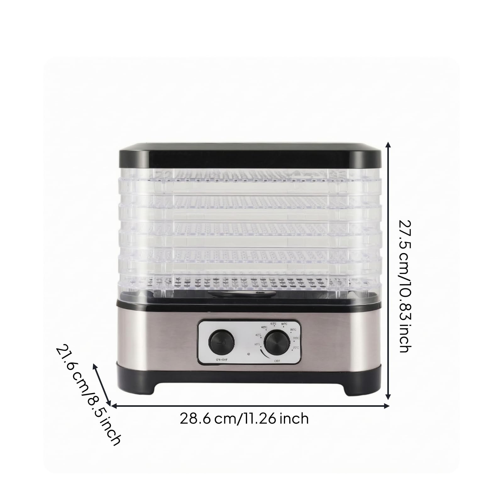 KESOTO Disidratatore Elettrico con 5 Vassoi Facile da Pulire Essiccatore con Corpo in Acciaio Inox Resistente Disidratatore Coperchio periore Nero