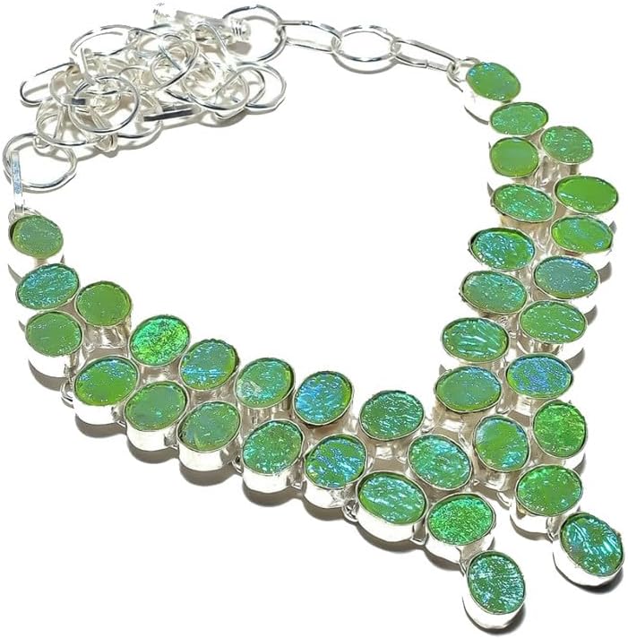 Green Sparking Druzy Handmade Heavy Heavy Collar Necklace 18" For Girls Women 925 Sterling Silver Plated Jewelry From VACHEE 3655