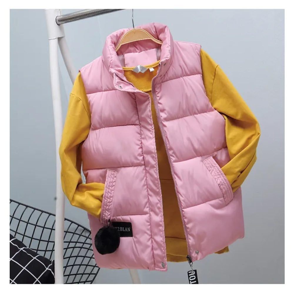 Chalecos De Invierno Con Cuello Alto Para Mujer Chaleco Corto Acolchado Para Mujer Chaqueta Informal Sin Mangas Con Cremallera Para Exteriores Chaleco Ropa De Abrigo,Rosado,Xxl