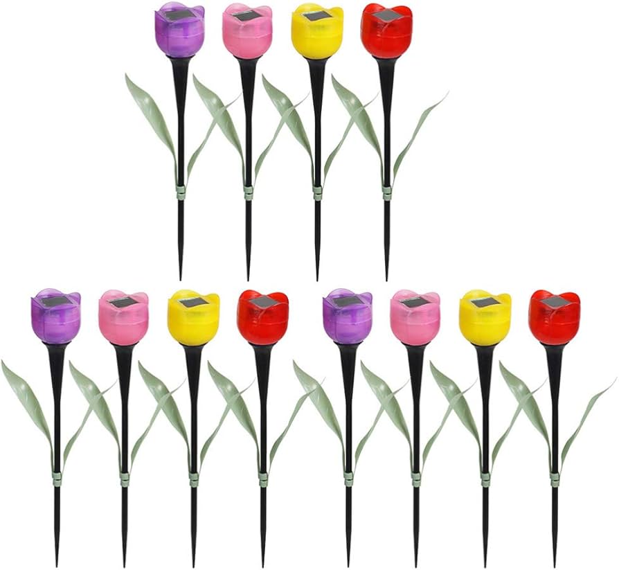 12個セットチューリップLEDライトソーラーパネル橙色オレンジ花 12個セットチューリップLEDライトソーラーパネル橙色オレンジ花