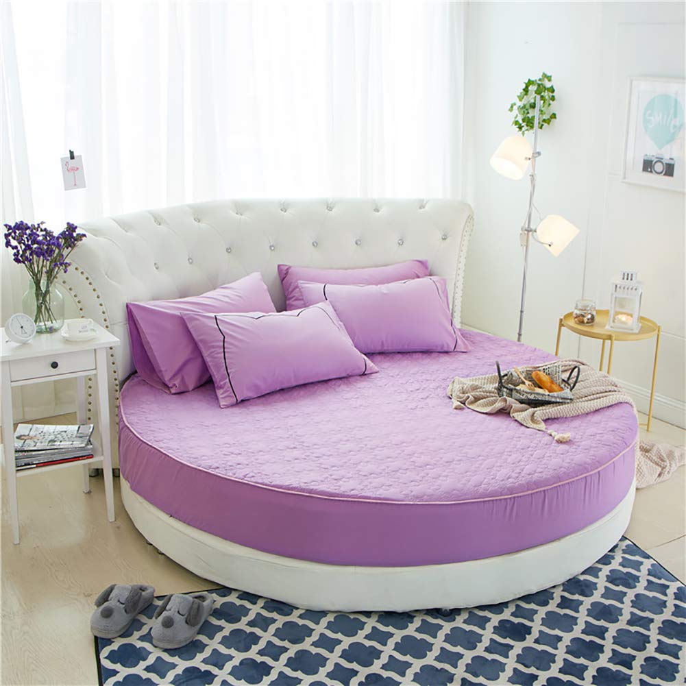 Drap housse lit rond 100% coton matelassé violet diamètre 200 cm