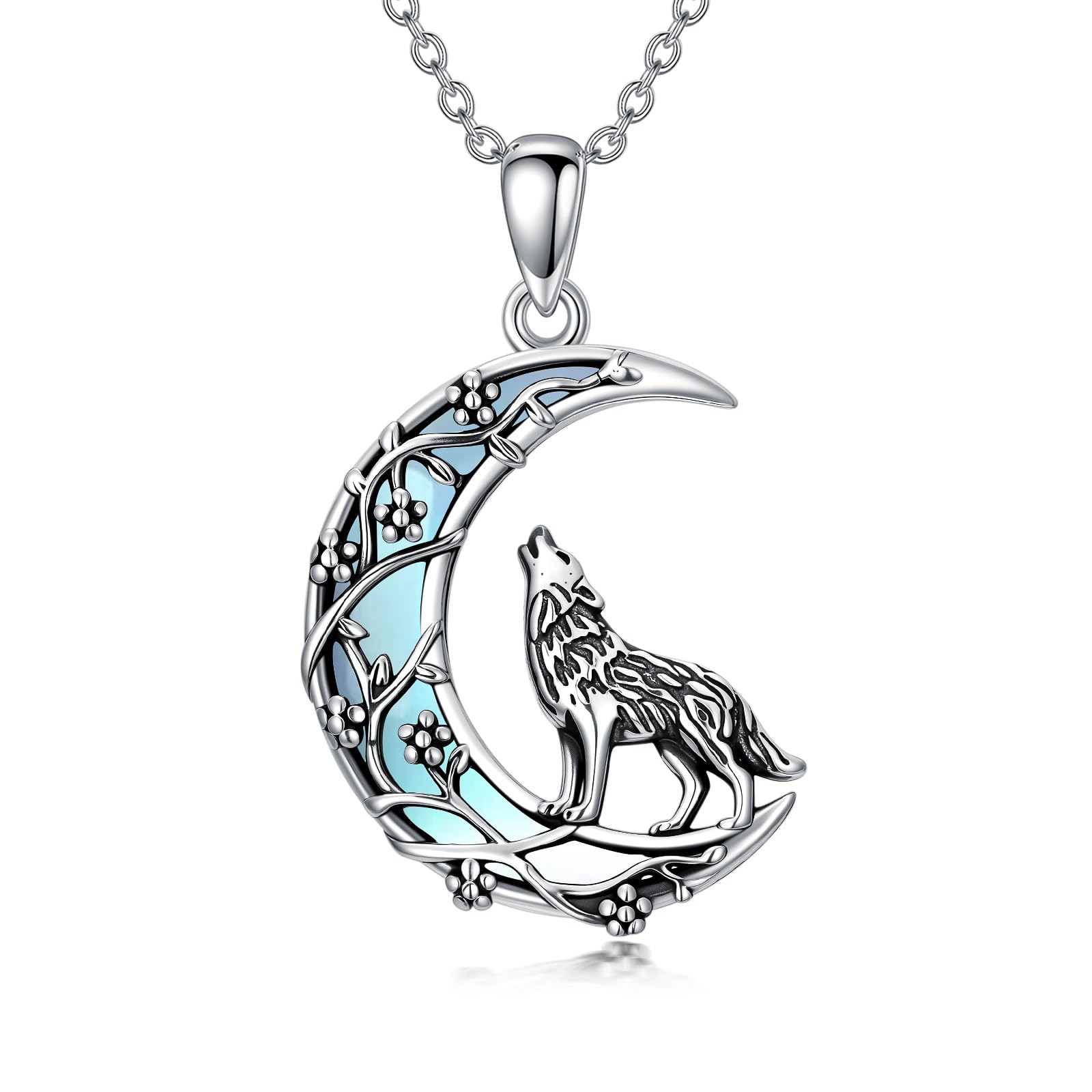 Wolf Katze Halskette 925 Sterling Silber Lebensbaum Anhänger Kette Tier Schmuck Geschenke für Frauen Mama Ehefrau