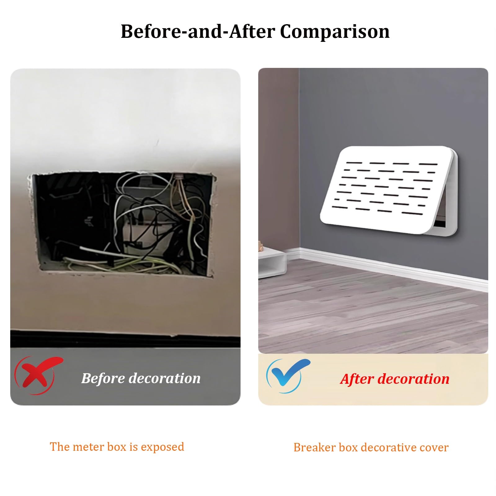 Tapa abatible blanca para caja de interruptores, cubierta decorativa de madera y plástico para caja de medidor eléctrico y caja de cable de red multimedia de baja(C,20x16in/50x40cm)
