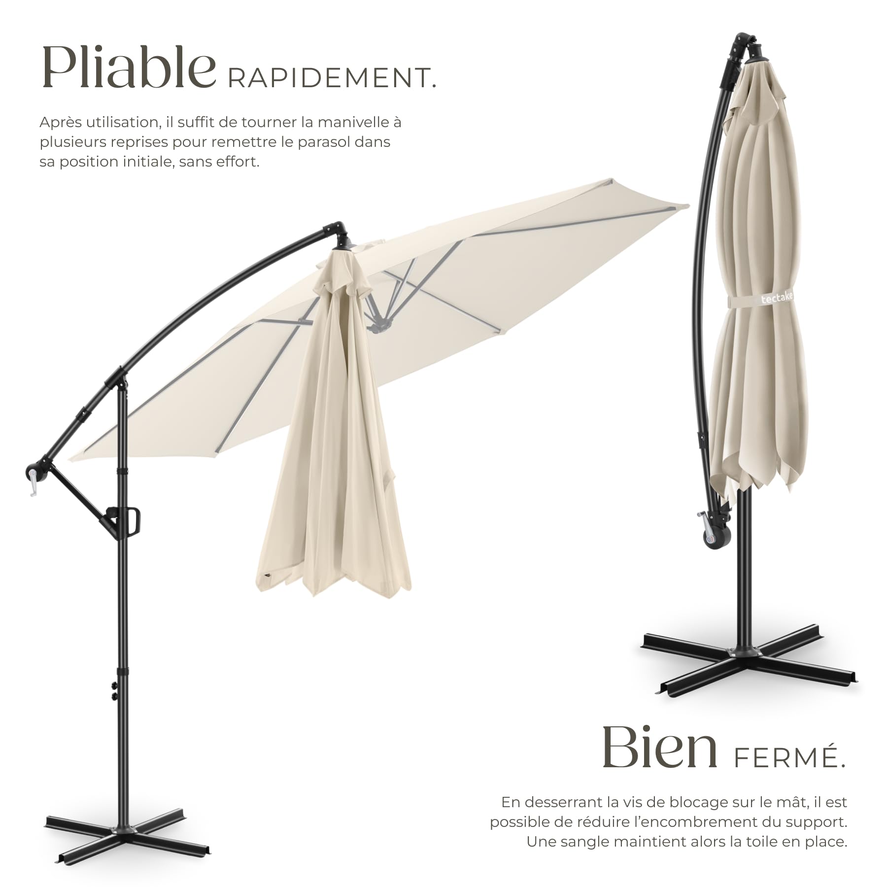 Tectake Parasol déporté 3x3 m Pivotant 360° Inclinable 90°-135° Protection UV 50+ Double-toit Jardin Terrasse
