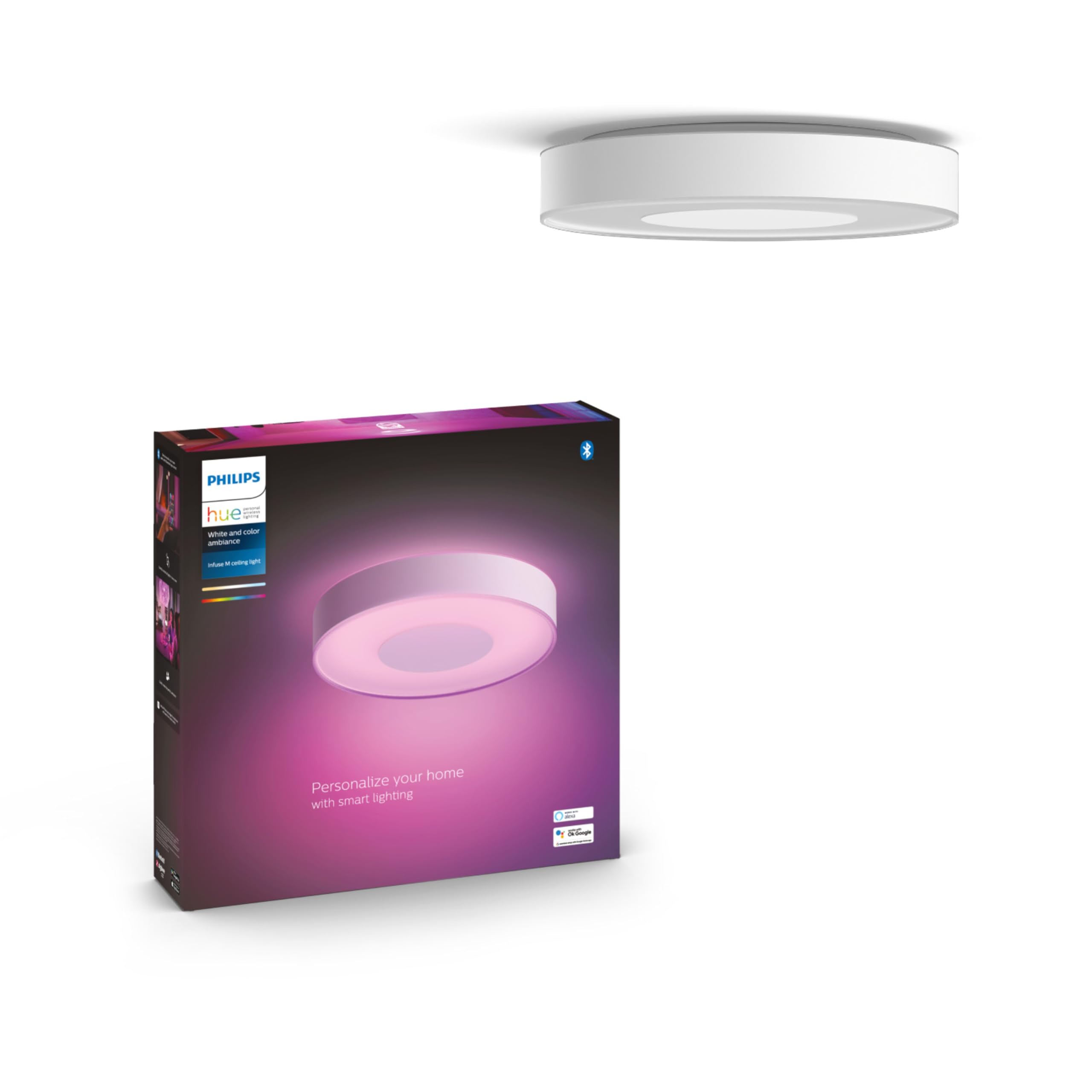 Philips Hue White and Color Ambiance Plafonnier Infuse Medium, Blanc, compatible Bluetooth, fonctionne avec Alexa, Google Assistant et Apple Homekit