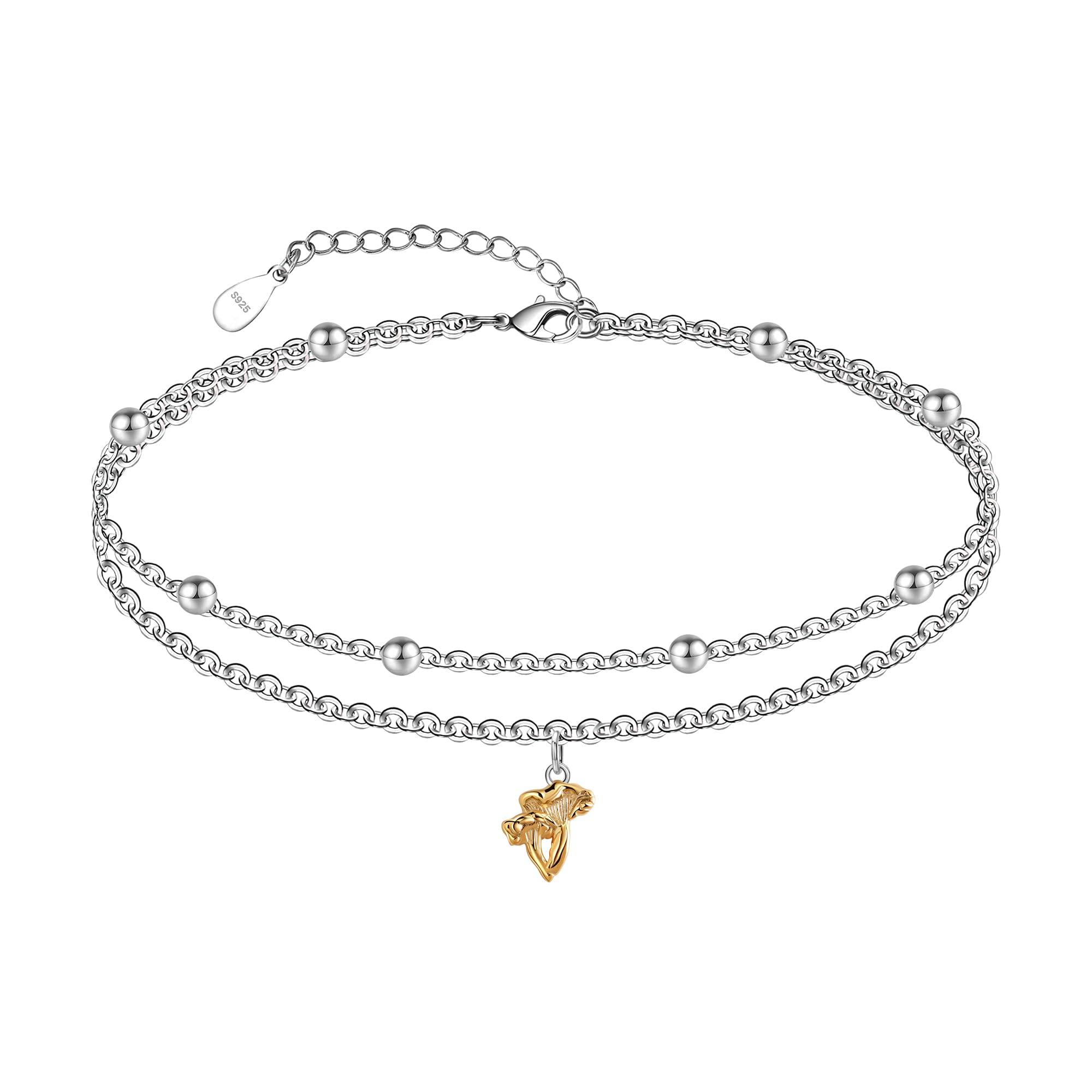 CHIC &amp; ARTSY 925 Sterling Silver Ankle Bracelets for Women, Adjustable Layered Foot Chains with Nature &amp; Symbol Charms, Lightweight Comfort Fit Boho Beach Everyday Jewelry