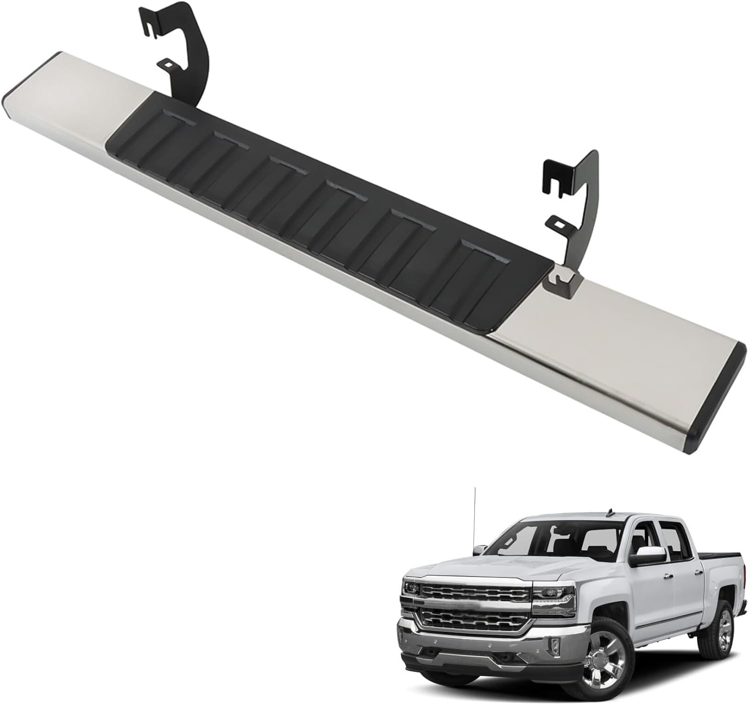6 Inches Chrome Black Running Boards Bars Side Steps Plastic and Steel Replacement for 2007-2018 Silverado Sierra 1500 2500HD 3500HD Regular Cab