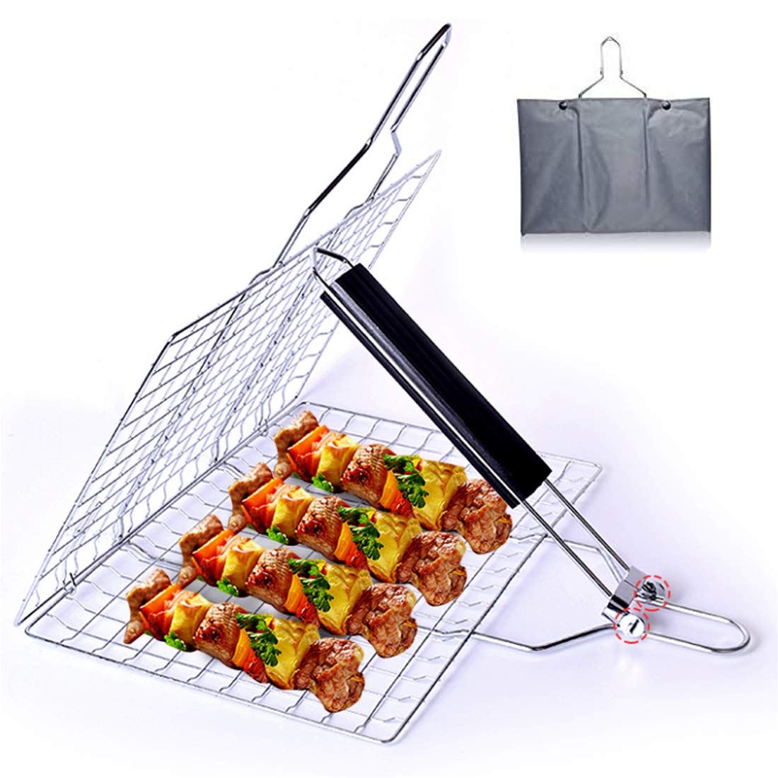RWRAPS Griglia per Barbecue, Rete per Barbecue all'aperto Piastra per Barbecue da Picnic Accessori per Barbecue da Cucina Utensile da Cucina Durevole con Manico, Acciaio Inossidabile