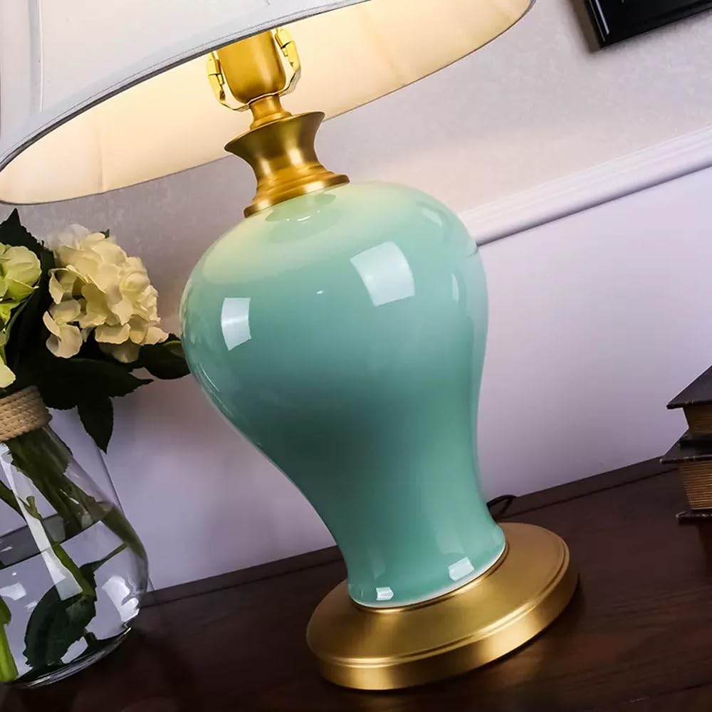 Lampa Stołowa, Lampa Z Białym Abażurem Z Tkaniny, Lampy Stołowe Na Stolik Nocny, Ceramiczne Lampki Nocne, Lampa Stołowa Do Salonu, Duże Lampki Do Sypialni Na Stolik Końcowy – Pilot, Przełącznik Zdaln