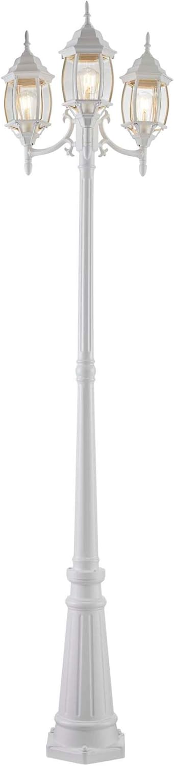 NOMA Outdoor Street Light  White Light Pole with Clear Glass Panels, 3-Headed